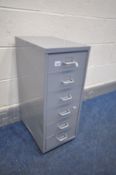 A METAL SIX DRAWER FILING CABINET, width 28cm x depth 42cm x height 69cm (condition:-dent to left