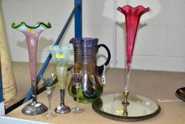 LATE 19TH / EARLY 20TH CENTURY GLASS WARES ETC, comprising three solifleur vases, a uranium glass