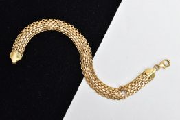 A 9CT GOLD BRACELET, (AF broken links) mesh style bracelet, fitted with a lobster claw clasp,