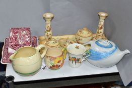 CERAMICS, comprising a Crown Ducal dressing table set, a Mason's Ironstone butter dish and plate,