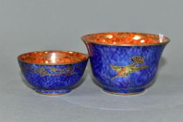 TWO WEDGWOOD BONE CHINA LUSTRE CIRCULAR BOWLS, both Z5294, with mottled purple exteriors and mottled
