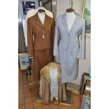 LADIES VINTAGE JAEGER SUITS AND UNBRANDED FUR COAT, comprising a grey suit, jacket size 8, skirt 10,