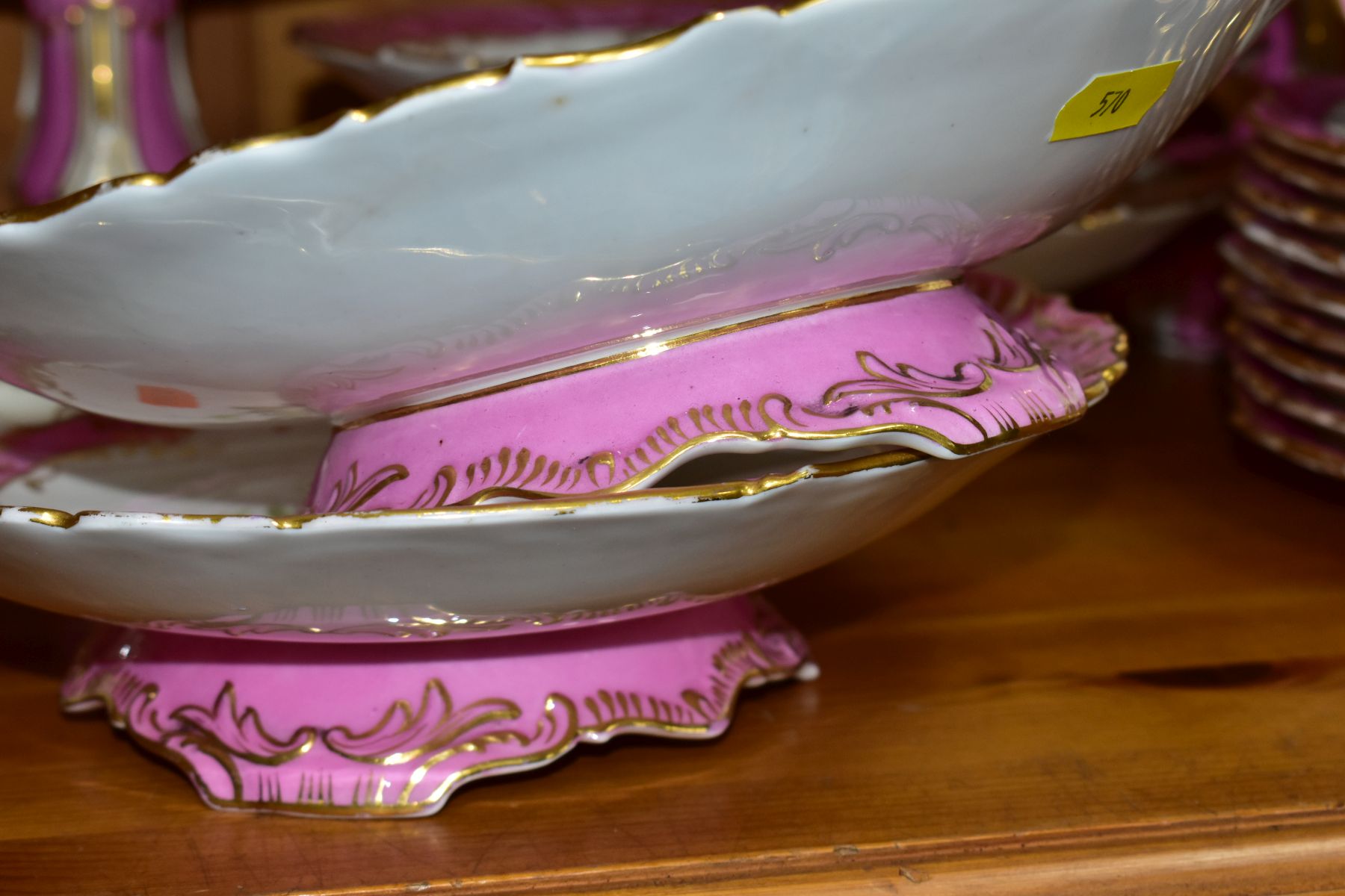 A SIXTEEN PIECE LATE VICTORIAN/EDWARDIAN DESSERT SET, POSSIBLY COALPORT, with gilt and modelled - Image 8 of 10