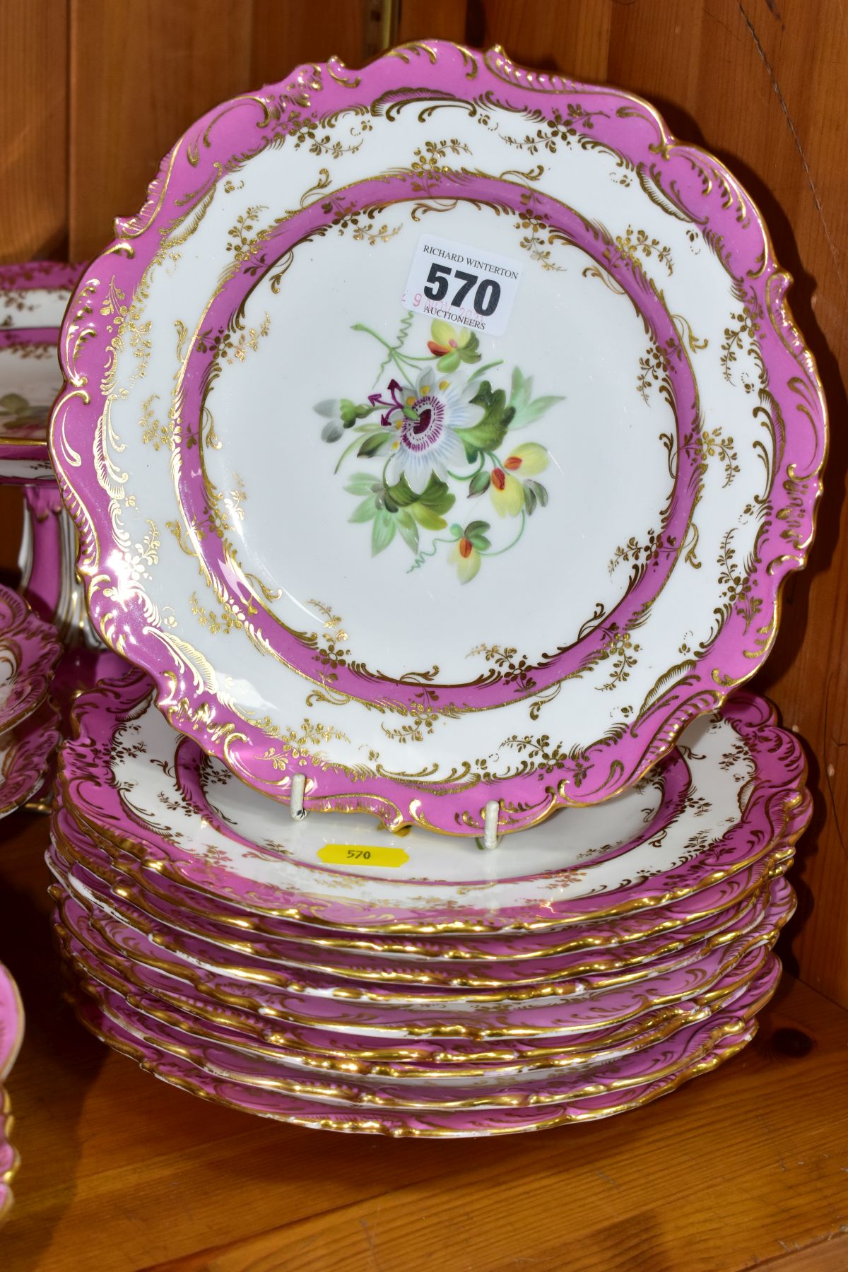 A SIXTEEN PIECE LATE VICTORIAN/EDWARDIAN DESSERT SET, POSSIBLY COALPORT, with gilt and modelled - Image 2 of 10