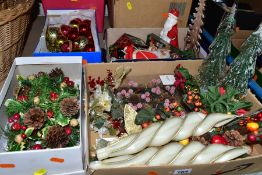 SIX BOXES OF CHRISTMAS DECORATIONS, to include sets of boxed LED and other lights, wreath style