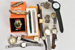 A SELECTION OF WRISTWATCHES AND OTHER ITEMS, fourteen watches, names to include Skagen and