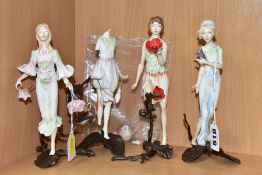 FOUR ALBANY WORCESTER PORCELAIN FIGURES FROM THE FLOWER GIRL SERIES, comprising Harebell, Connie,