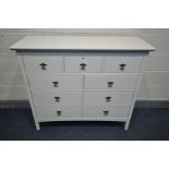 A MODERN WHITE SIDEBOARD/CHEST OF THREE SHORT OVER SIX LONG DRAWERS, width 120cm x depth 44cm x