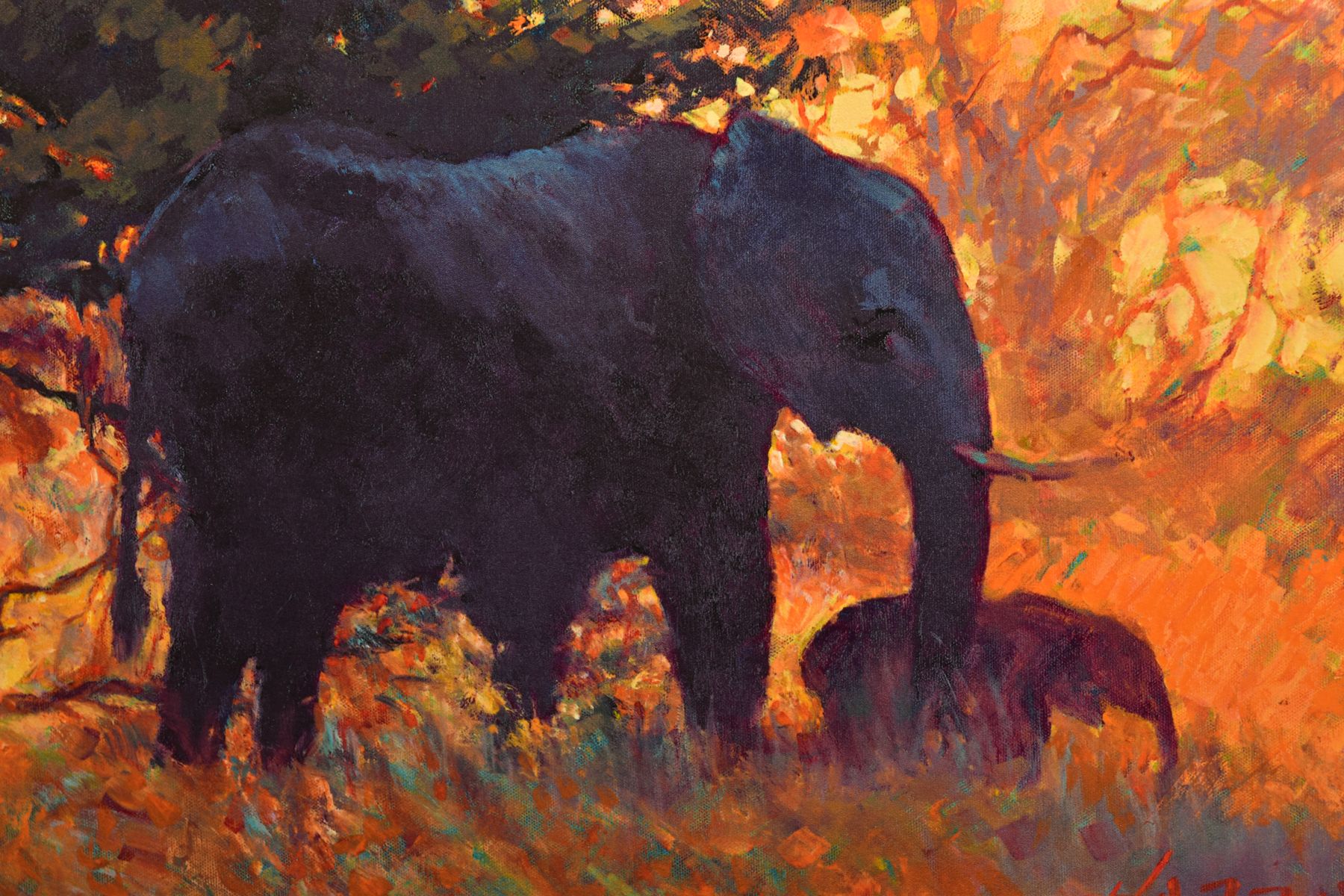 ROLF HARRIS (AUSTRALIAN 1930) 'BACKLIT GOLD' a limited edition print 100/195 depicting Elephants, - Image 3 of 10