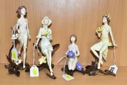 FOUR ALBANY WORCESTER PORCELAIN FIGURES FROM THE FLOWER GIRL SERIES, comprising Celandine,