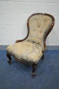 A VICTORIAN MAHOGANY SPOON BACK CHAIR, with cabriole front legs