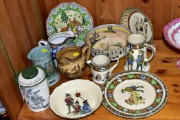 TWELVE ROYAL DOULTON SERIES WARE ITEMS, comprising Egyptian B bowl D3419 with Papyrus reeds as