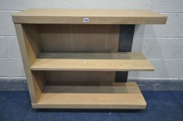 A LOW WINSOR TIBRO OAK FEATURE BOOKCASE, comprising of two open shelves, new and unused condition,