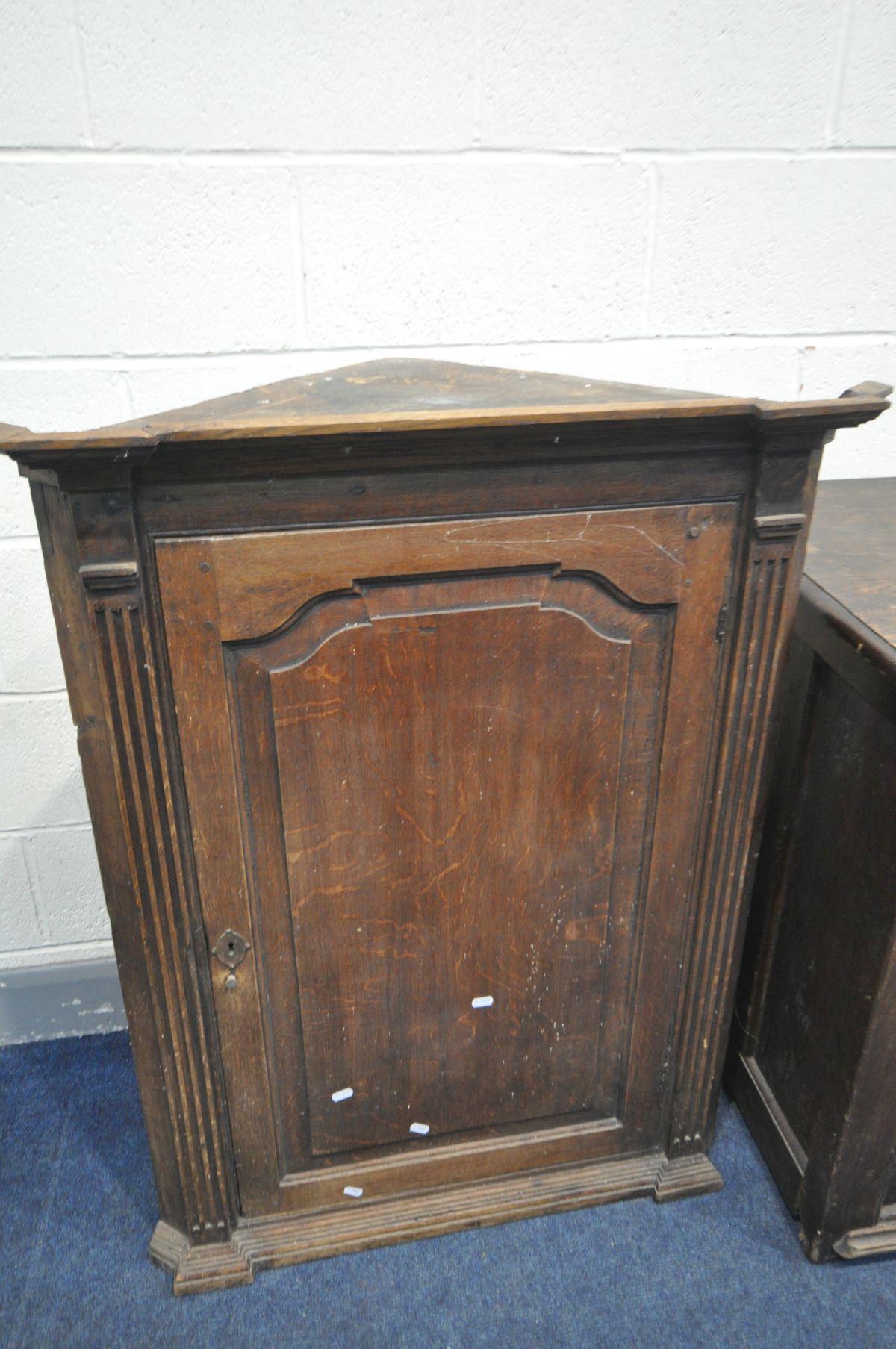 A GEORGIAN OAK DRESSER BASE, width 163cm x depth 63cm x height 87cm and a Georgian oak hanging - Image 4 of 4