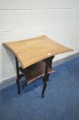 AN EDWARDIAN MAHOGANY OCCASIONAL TABLE, with concave sides, and two tiers, width 66cm x depth 57cm x