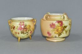 TWO PIECES OF ROYAL WORCESTER BLUSH IVORY, comprising a four handled footed vase, shape no 991,