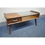 A 1950'S/60'S G PLAN COFFEE TABLE, with a glass insert and single drawer, length 89cm x depth 41cm x