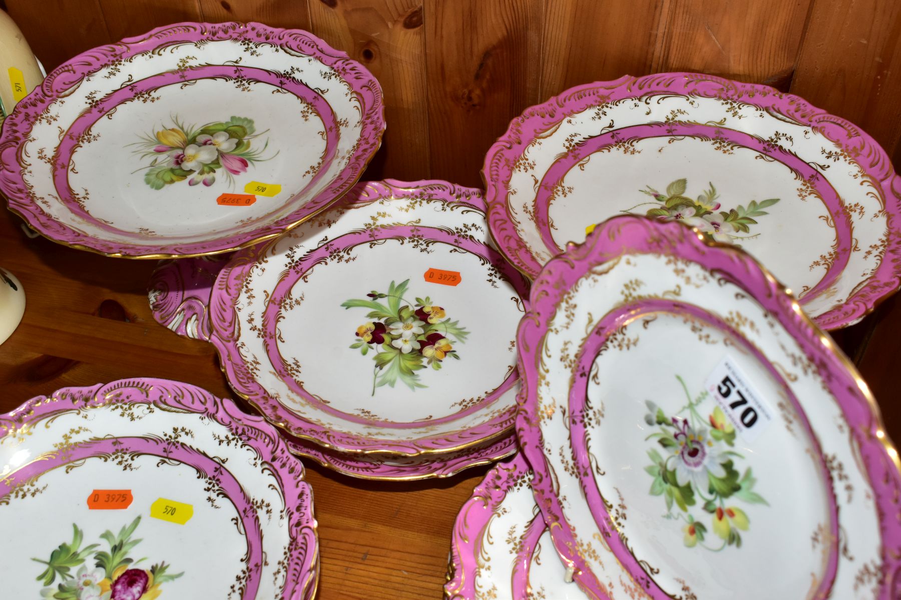 A SIXTEEN PIECE LATE VICTORIAN/EDWARDIAN DESSERT SET, POSSIBLY COALPORT, with gilt and modelled - Image 6 of 10