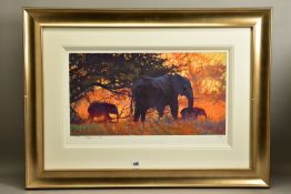 ROLF HARRIS (AUSTRALIAN 1930) 'BACKLIT GOLD' a limited edition print 100/195 depicting Elephants,