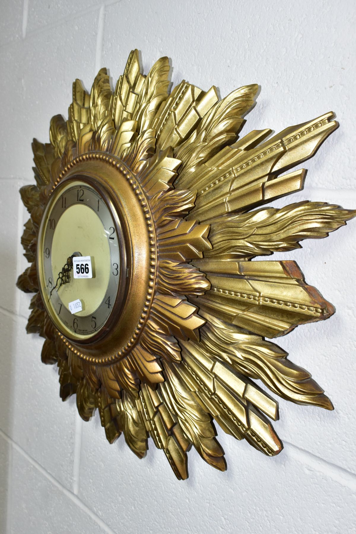 A SMITHS SUNBURST WALL CLOCK, with double sunburst and silvered dial, battery operated, not - Image 3 of 6