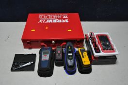 A SELECTION OF MEASURING EQUIPMENT to include a Bosch DMF10 cable detector, Mac Allister MAC100l