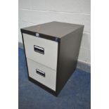 A METAL TWO DRAWER FILING CABINET