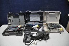 A COLLECTION OF POWERTOOLS to include a Bosch GST85 jigsaw, Bosch GDA280-E sander, Bosch