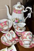 A ROYAL ALBERT 'LADY CARLYLE' PATTERN PART COFFEE SERVICE, comprising coffee pot and cover, cream