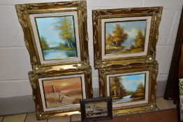 FIVE LATER 20TH CENTURY LANDSCAPE OILS ON BOARD, some signed, all probably from China, framed,