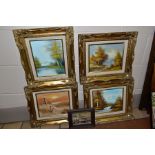 FIVE LATER 20TH CENTURY LANDSCAPE OILS ON BOARD, some signed, all probably from China, framed,