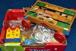 A QUANTITY OF MISCELLANEOUS ITEMS, to include a collection of assorted pin badges, mainly 1970's and