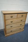 AN EDWARDIAN SATINWOOD CHEST OF TWO OVER THREE LONG GRADUATED DRAWERS, brass drop handles, width