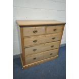 AN EDWARDIAN SATINWOOD CHEST OF TWO OVER THREE LONG GRADUATED DRAWERS, brass drop handles, width