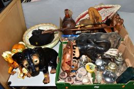 TWO BOXES AND LOOSE CERAMICS, PICTURES AND ITEMS FROM AROUND THE WORLD, to include an unmarked