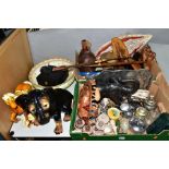 TWO BOXES AND LOOSE CERAMICS, PICTURES AND ITEMS FROM AROUND THE WORLD, to include an unmarked