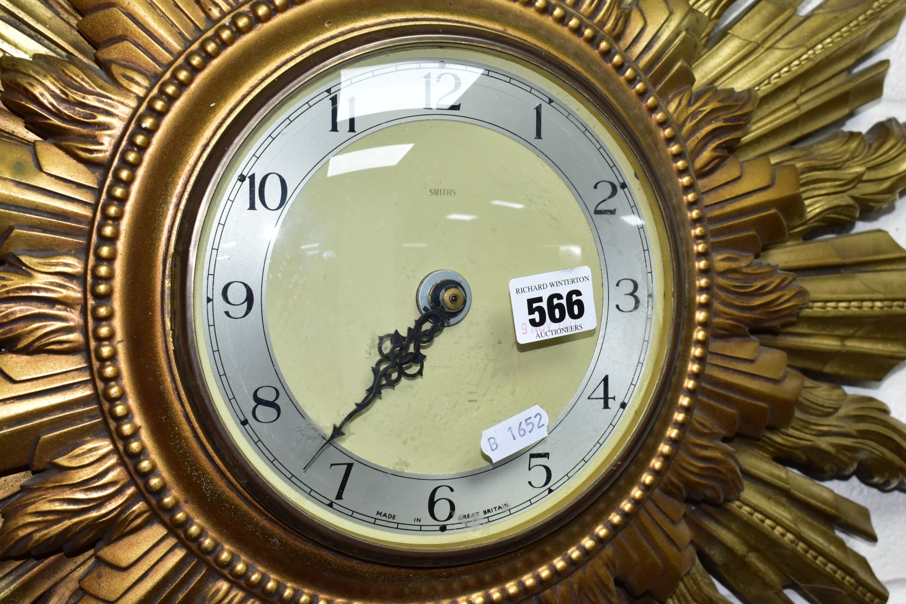 A SMITHS SUNBURST WALL CLOCK, with double sunburst and silvered dial, battery operated, not - Image 4 of 6