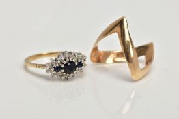 TWO 9CT GOLD RINGS, the first of a plain polished V-shape design, hallmarked 9ct gold Birmingham,