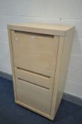 A WINSOR TIBRO OAK HOME OFFICE UNIT, with cut-away drawer pulls and soft close, fall front door