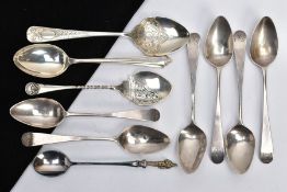 A SELECTION OF SILVER SPOONS, to include six old English pattern teaspoons, with the letters 'Y I S'