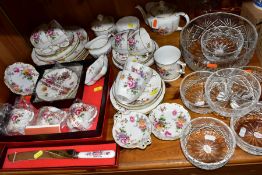 ROYAL CROWN DERBY 'DERBY POSIES' TEAWARES AND TRINKETS, comprising boxed set of three cups and
