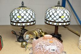 DECORATIVE LIGHTING ETC, COMPRISING TWO MODERN TIFFANY STYLE TABLE LAMPS, height approximately 34cm,