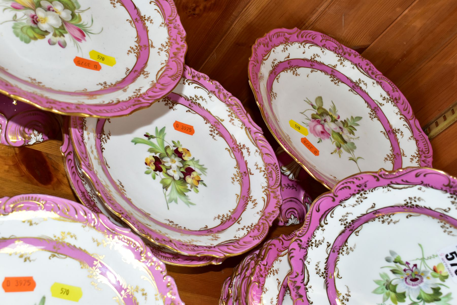 A SIXTEEN PIECE LATE VICTORIAN/EDWARDIAN DESSERT SET, POSSIBLY COALPORT, with gilt and modelled - Image 5 of 10