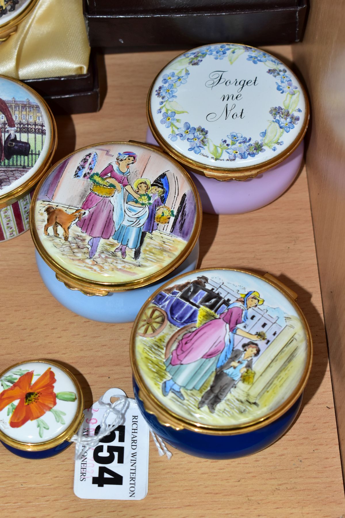 NINE WORCESTERSHIRE ENAMEL BOXES, comprising two small boxes Poppy and Bluebell, diameters 3cm, - Image 2 of 8