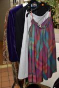 LADIES VINTAGE JAEGER CLOTHING, comprising a woollen paisley style dress size 8, purple suede