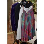 LADIES VINTAGE JAEGER CLOTHING, comprising a woollen paisley style dress size 8, purple suede