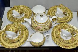 A NINETEEN PIECE WEDGWOOD FLORAL TAPESTRY TEA SET, comprising a tea pot, sugar bowl, milk jug,