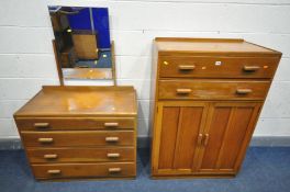 A MID CENTURY OAK TALL BOY with two drawers, width 84cm x depth 49cm x height 124cm, and a