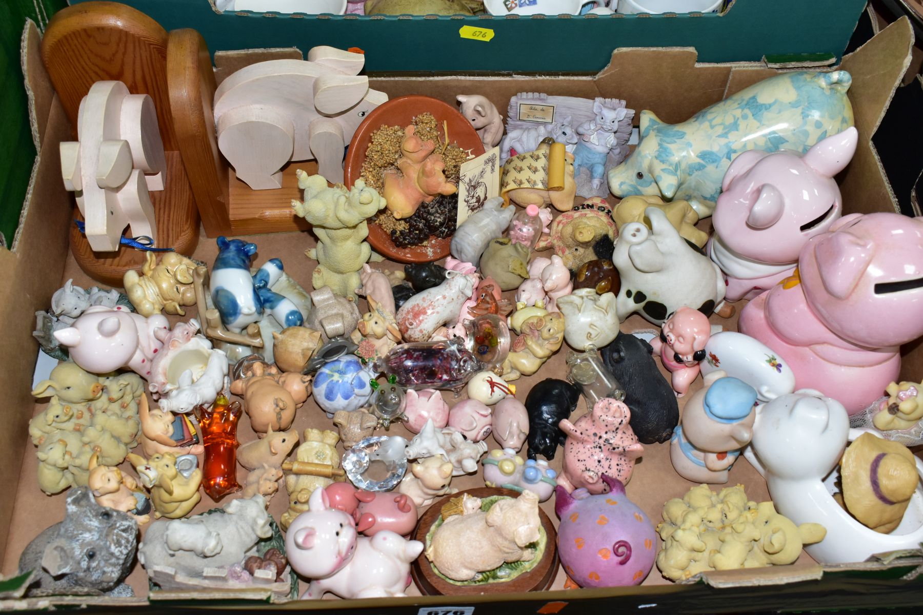 TWO BOXES OF PIG ORNAMENTS, MUGS, PIGGY BANKS ETC, to include more than ninety items, glass, - Image 2 of 5