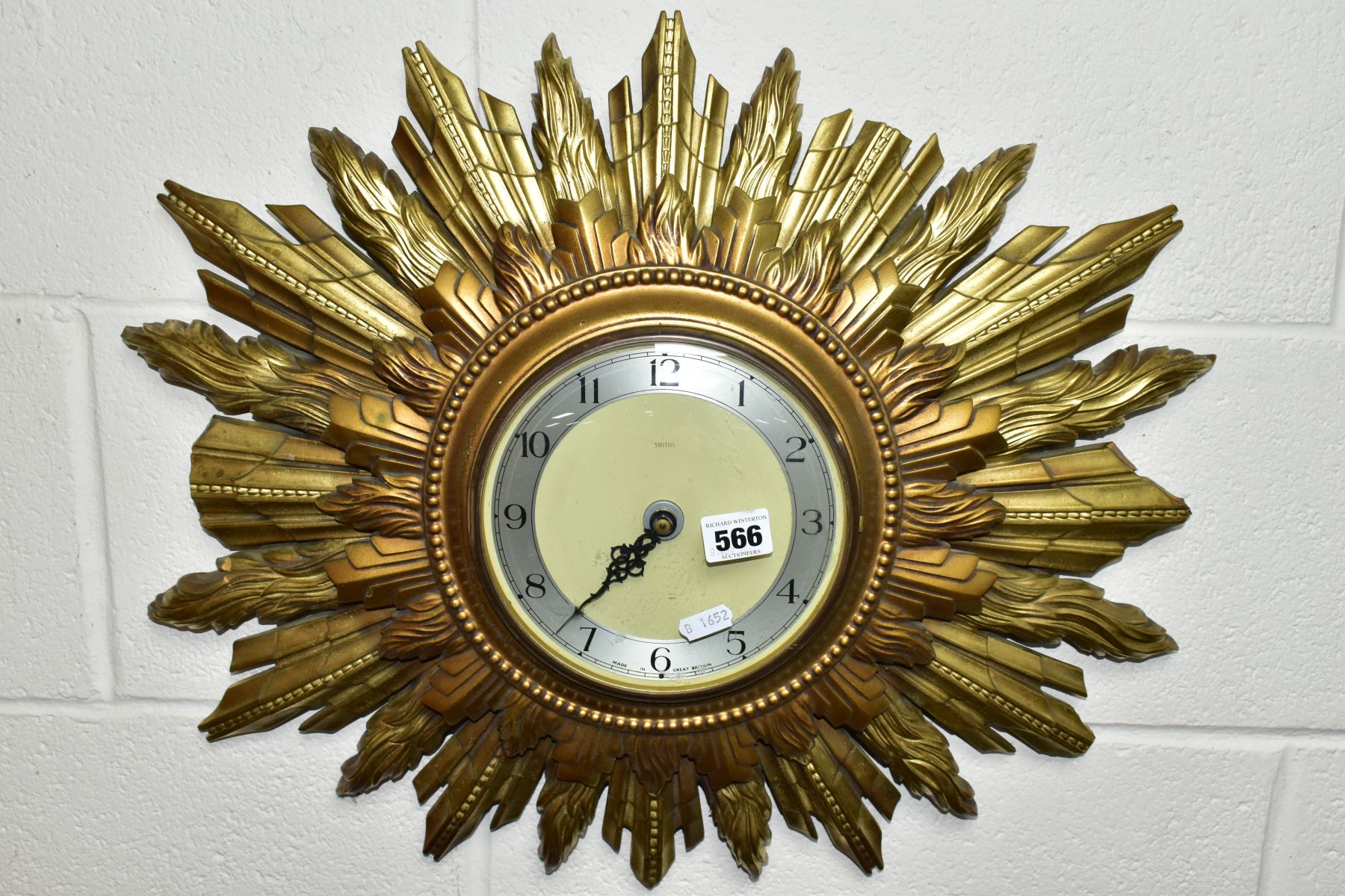 A SMITHS SUNBURST WALL CLOCK, with double sunburst and silvered dial, battery operated, not - Image 2 of 6