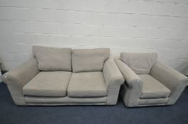 A 'NEXT' BEIGE UPHOLSTERED TWO PIECE SUITE, comprising a two seater sofa, length 180cm, and an